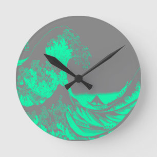 The Great Wave Seafoam Groen & Grijs Ronde Klok