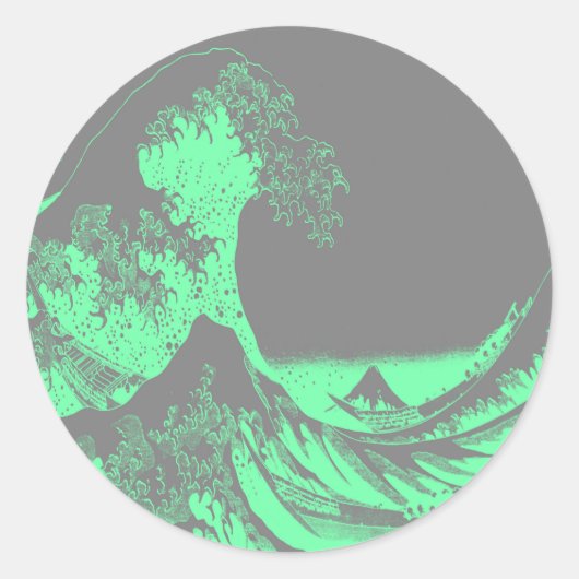 The Great Wave Seafoam Groen & Grijs Ronde Sticker (Voorkant)