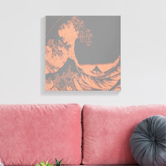The Great Wave Wrapped Canvas Peach & Grey (Insitu (Woonkamer))