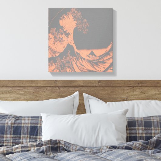 The Great Wave Wrapped Canvas Peach & Grey (Insitu (Slaapkamer))