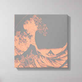The Great Wave Wrapped Canvas Peach & Grey