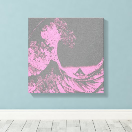 The Great Wave Wrapped Canvas Roze & Grijs (Insitu (Houten vloer))