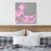 The Great Wave Wrapped Canvas Roze & Grijs Afdruk (Insitu (Slaapkamer))