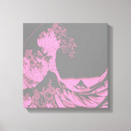 The Great Wave Wrapped Canvas Roze & Grijs Afdruk