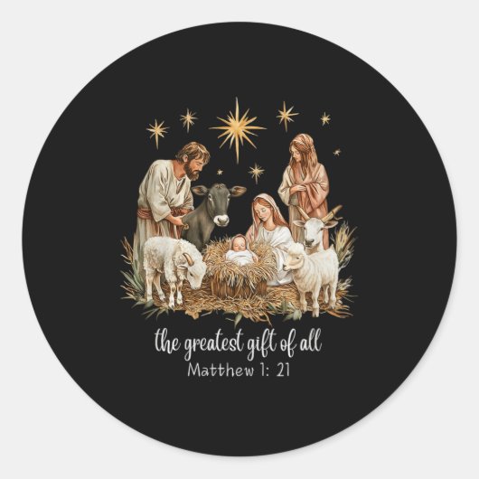 The Greatest For All Christmas Nativity Jesus Chri Ronde Sticker (Voorkant)