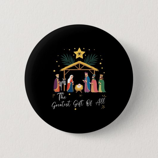 The Greatest Gift For All Christmas Nativity Jesus Ronde Button 5,7 Cm (Voorkant)