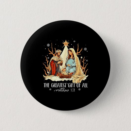 The Greatest Gift For All Christmas Nativity Jesus Ronde Button 5,7 Cm (Voorkant)