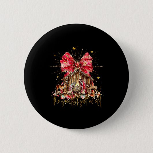 The Greatest Gift For All Christmas Nativity Jesus Ronde Button 5,7 Cm (Voorkant)