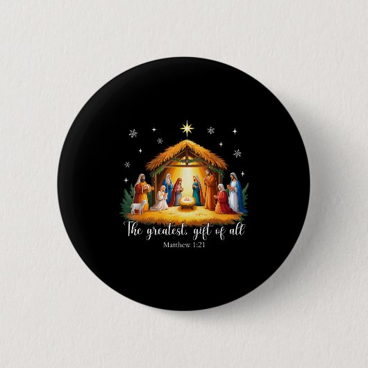 The Greatest Gift For All Christmas Nativity Jesus Ronde Button 5,7 Cm (Voorkant)