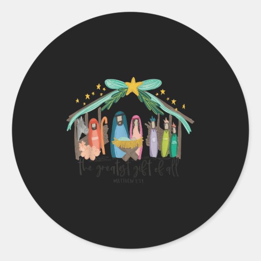 The Greatest Gift For All Christmas Nativity Jesus Ronde Sticker (Voorkant)