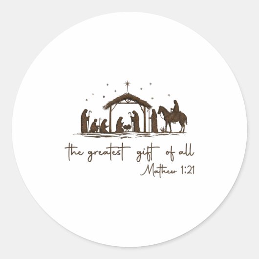 The Greatest Gift For All Christmas Nativity Jesus Ronde Sticker (Voorkant)