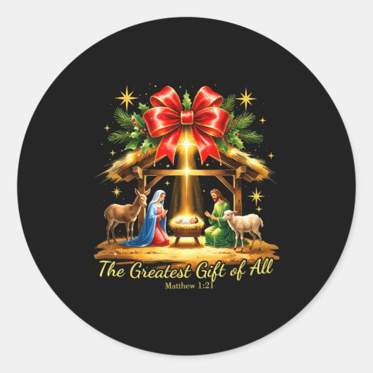 The Greatest Gift Of All Nativity Christian Christ Ronde Sticker (Voorkant)