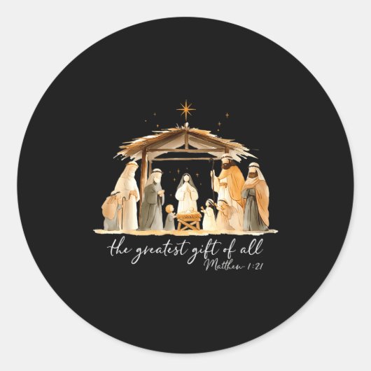 The Greatest Gift Of All Nativity Scene Christian  Ronde Sticker (Voorkant)