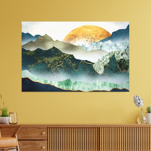 The green golden mountains by sunset canvas afdruk (Insitu (Woonkamer))