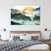 The green golden mountains by sunset canvas afdruk (Insitu (Slaapkamer))