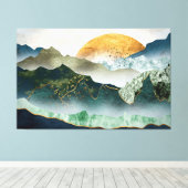 The green golden mountains by sunset canvas afdruk (Insitu (Houten vloer))