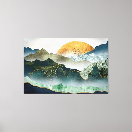 The green golden mountains by sunset canvas afdruk (Voorkant)