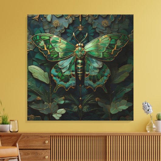 The Green Monarch - Butterfly Digital Art Canvas Afdruk (Insitu (Woonkamer))