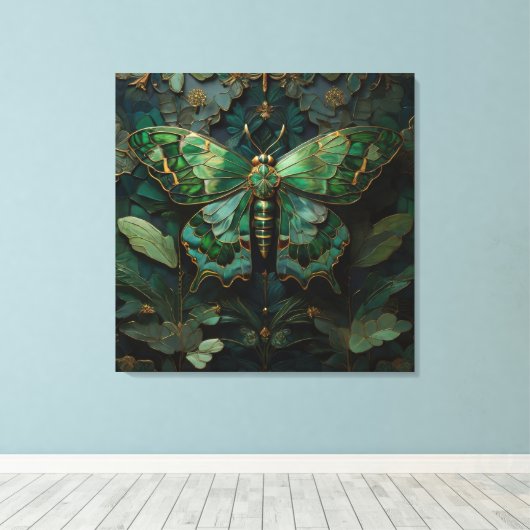 The Green Monarch - Butterfly Digital Art Canvas Afdruk (Insitu (Houten vloer))