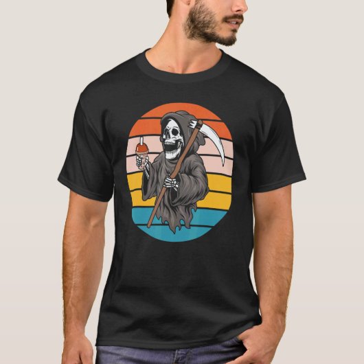 The Grim Reaper Skeleton Skull Death Scythe Grunge T-shirt (Voorkant)
