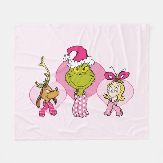 The Grinch Crew in Pink Valentine's Portrait Fleece Deken (Voorkant (Horizontaal))