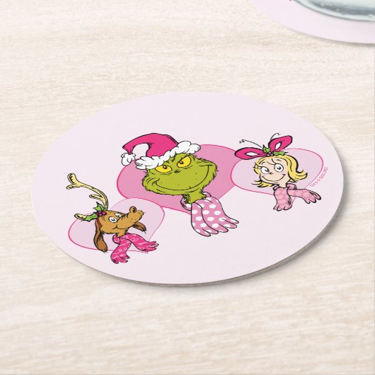 The Grinch Crew in Pink Valentine's Portrait Ronde Kartonnen Onderzetter (Gebogen)