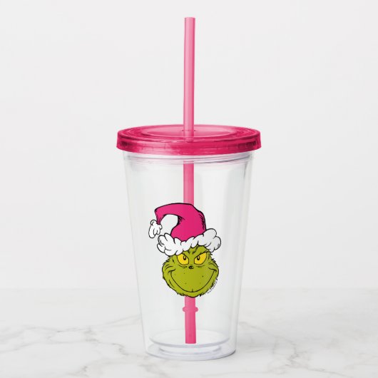 The Grinch in Pink Santa Hat Acryl Drinkbeker (Voorkant)