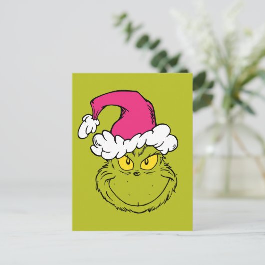The Grinch in Pink Santa Hat Briefkaart (Staand voorkant)