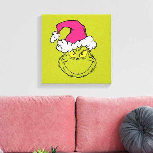 The Grinch in Pink Santa Hat Canvas Afdruk (Insitu (Woonkamer))