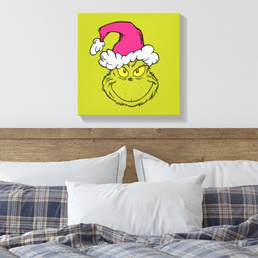 The Grinch in Pink Santa Hat Canvas Afdruk (Insitu (Slaapkamer))