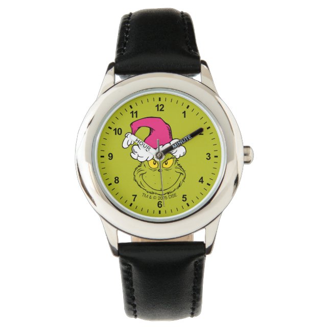 The Grinch in Pink Santa Hat Horloge (Voorkant)