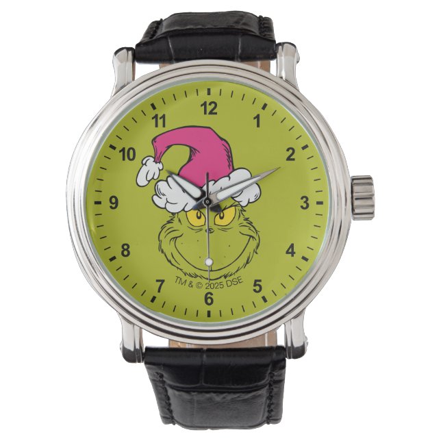 The Grinch in Pink Santa Hat Horloge (Voorkant)