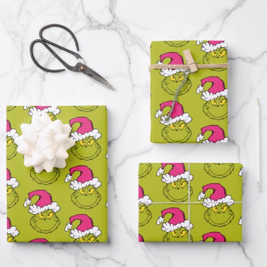 The Grinch in Pink Santa Hat Inpakpapier Vel (Voorkant)