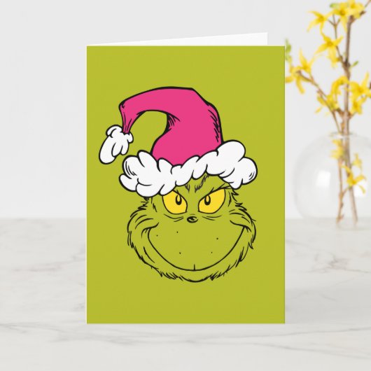 The Grinch in Pink Santa Hat Kaart (Gele Bloem)