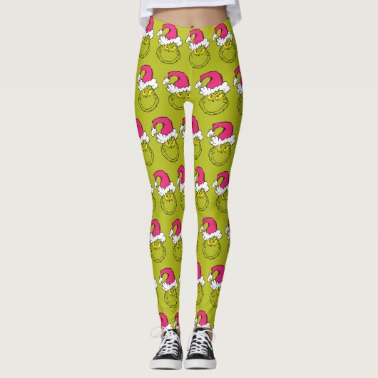 The Grinch in Pink Santa Hat Leggings (Voorkant)
