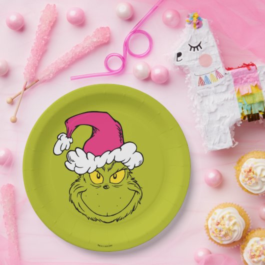 The Grinch in Pink Santa Hat Papieren Bordje (Feest)