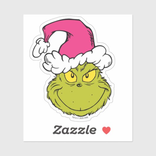 The Grinch in Pink Santa Hat Sticker (Vel)