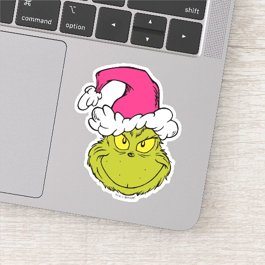 The Grinch in Pink Santa Hat Sticker (Detail)