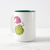 The Grinch in Pink Santa Hat Tweekleurige Koffiemok (Voorkant links)