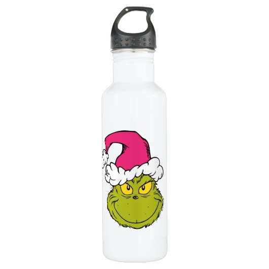 The Grinch in Pink Santa Hat Waterfles (Voorkant)