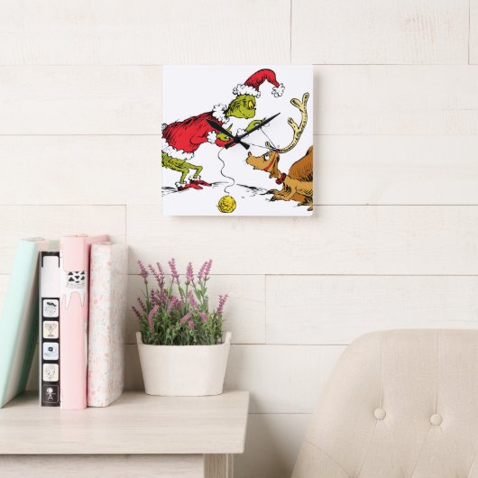 The Grinch Prepares Max the Reindeer Vierkante Klok (Leeskamer)