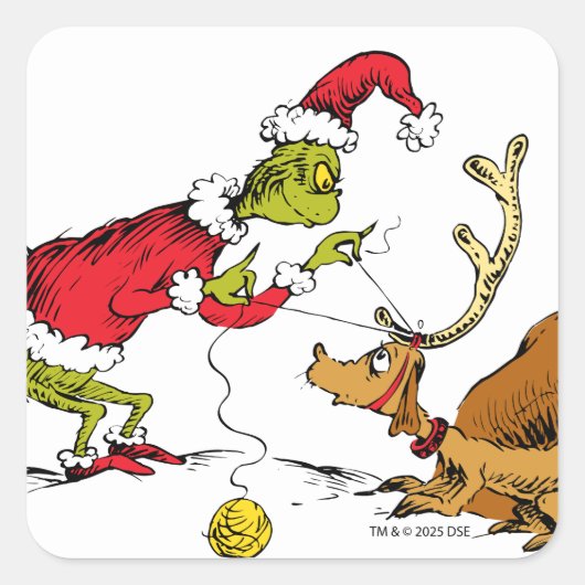 The Grinch Prepares Max the Reindeer Vierkante Sticker (Voorkant)