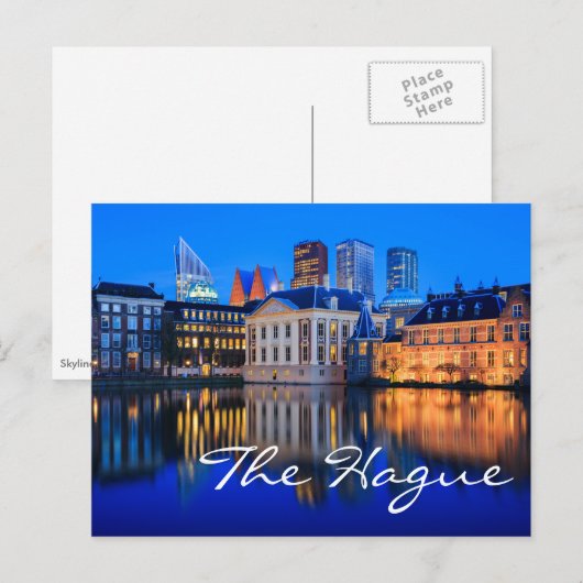 The Hague skyline at blue hour text briefkaart (Voorkant / Achterkant)
