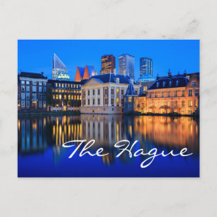 The Hague skyline at blue hour text briefkaart