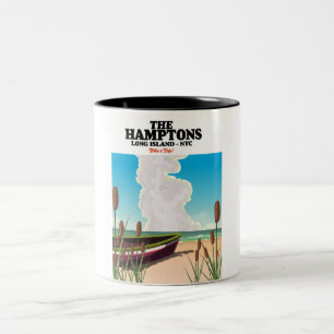 The Hamptons Long Island NYC, reisposter. Tweekleurige Koffiemok