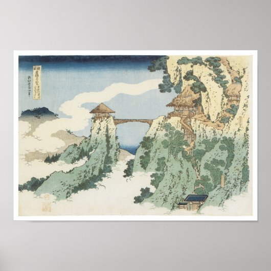 The Hanging Cloud Bridge, Hokusai, 1834 Poster (Voorkant)
