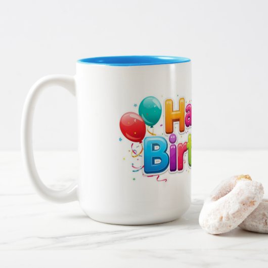 The Happy Birthday Mug Tweekleurige Koffiemok (Met donut)