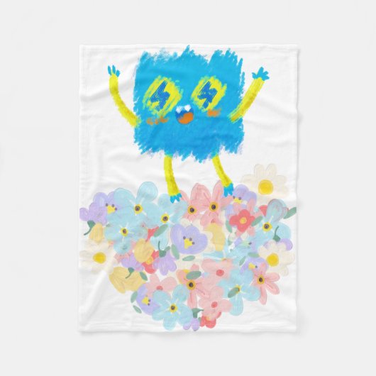 The Happy Blue Scribble on a Bed of Flowers Fleece Deken (Voorkant)