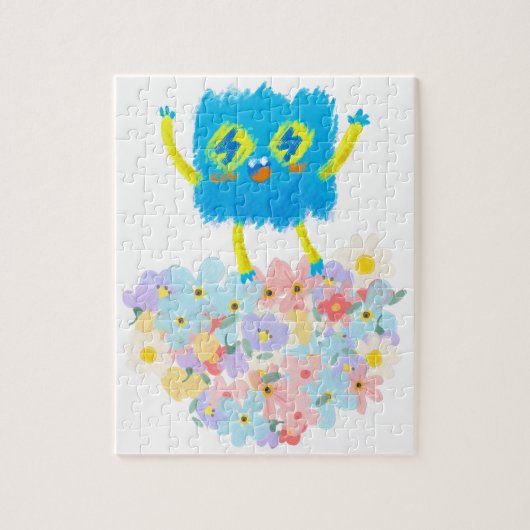 The Happy Blue Scribble on a Bed of Flowers Legpuzzel (Verticaal)
