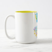 The Happy Blue Scribble on a Bed of Flowers Tweekleurige Koffiemok (Links)